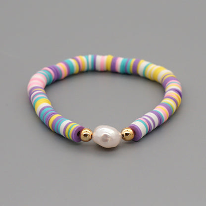 Summer European And American Retro Simple Natural Pearl Bracelet Female Beach Wind Color Soft Clay Clay Handmade Jewelry