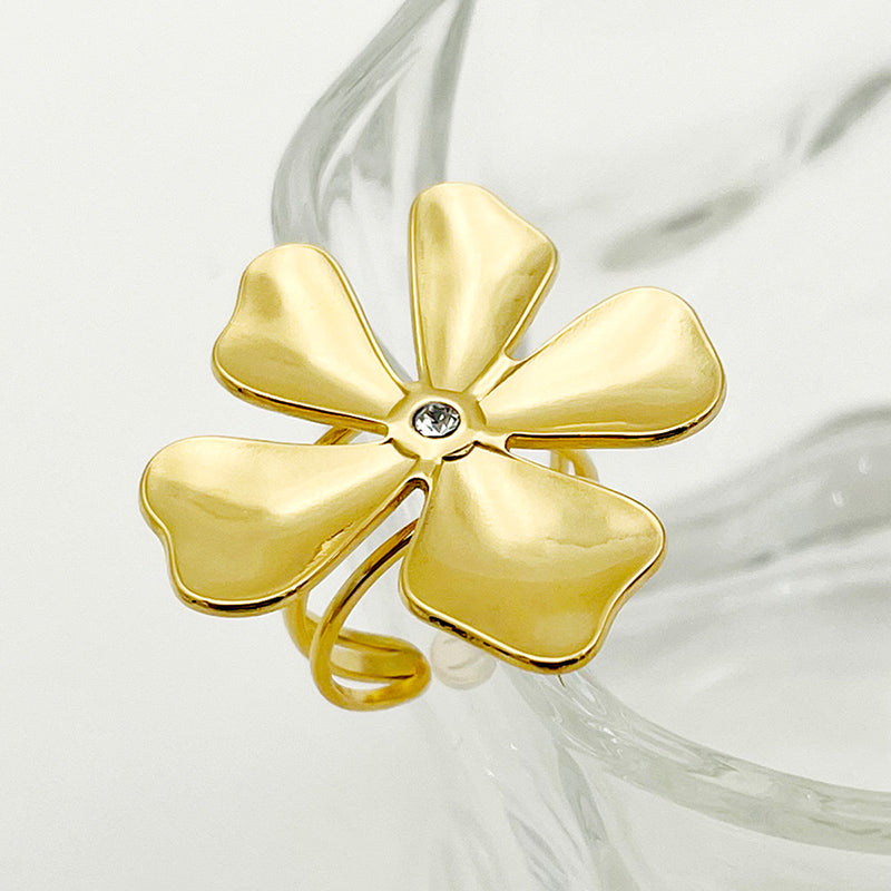 Elegant Cute Flower Stainless Steel Plating Inlay Zircon Gold Plated Open Rings