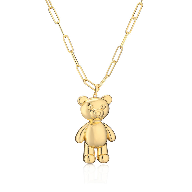 Cute Little Bear Copper Plating Hollow Out 18k Gold Plated Pendant Necklace