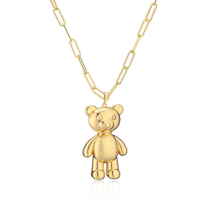 Cute Little Bear Copper Plating Hollow Out 18k Gold Plated Pendant Necklace