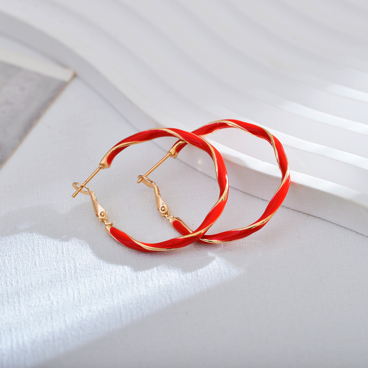 1 Pair Casual Round Enamel Copper Hoop Earrings