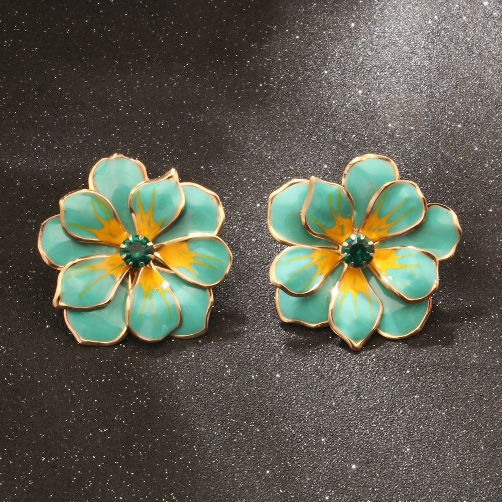 1 Pair Elegant Artistic Flower Enamel Inlay Alloy Rhinestones Ear Studs