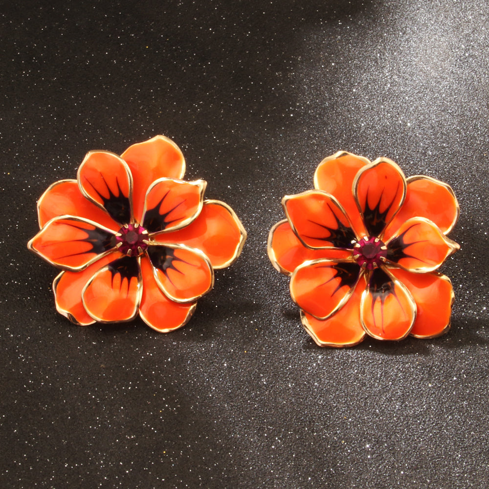 1 Pair Elegant Artistic Flower Enamel Inlay Alloy Rhinestones Ear Studs