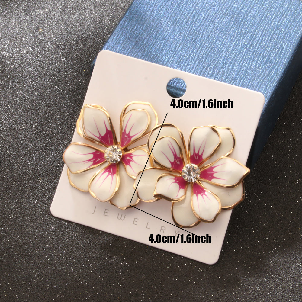 1 Pair Elegant Artistic Flower Enamel Inlay Alloy Rhinestones Ear Studs