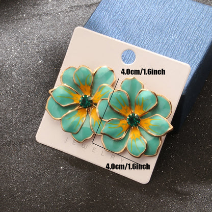 1 Pair Elegant Artistic Flower Enamel Inlay Alloy Rhinestones Ear Studs