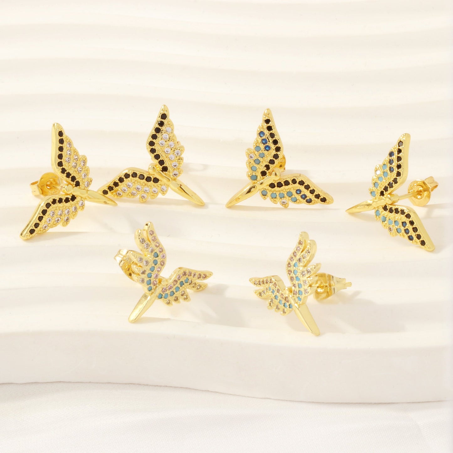 1 Pair Retro Simple Style Angel Wings Plating Inlay Copper Zircon 18k Gold Plated Ear Studs