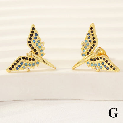 1 Pair Retro Simple Style Angel Wings Plating Inlay Copper Zircon 18k Gold Plated Ear Studs