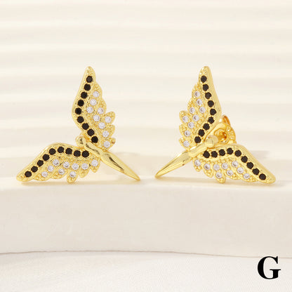 1 Pair Retro Simple Style Angel Wings Plating Inlay Copper Zircon 18k Gold Plated Ear Studs