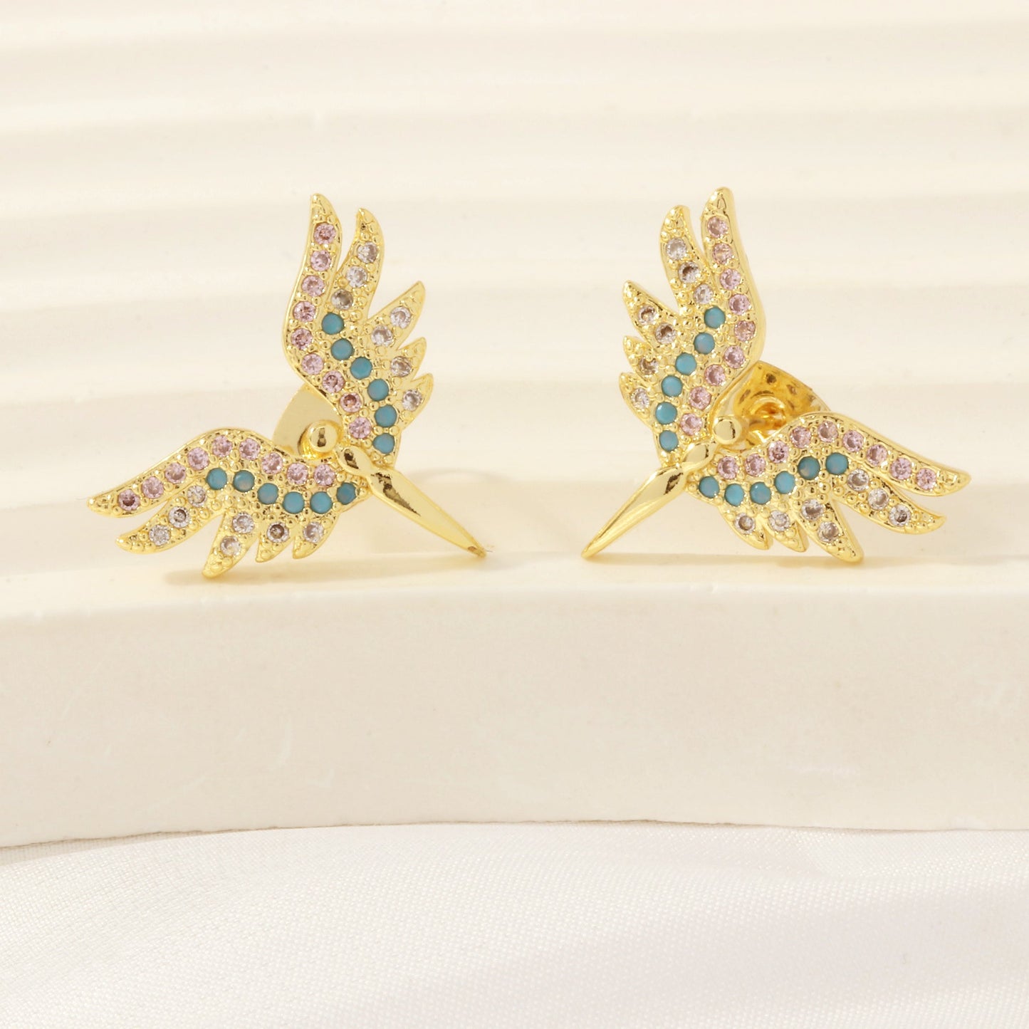 1 Pair Retro Simple Style Angel Wings Plating Inlay Copper Zircon 18k Gold Plated Ear Studs