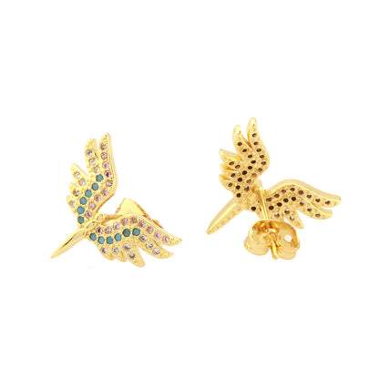 1 Pair Retro Simple Style Angel Wings Plating Inlay Copper Zircon 18k Gold Plated Ear Studs