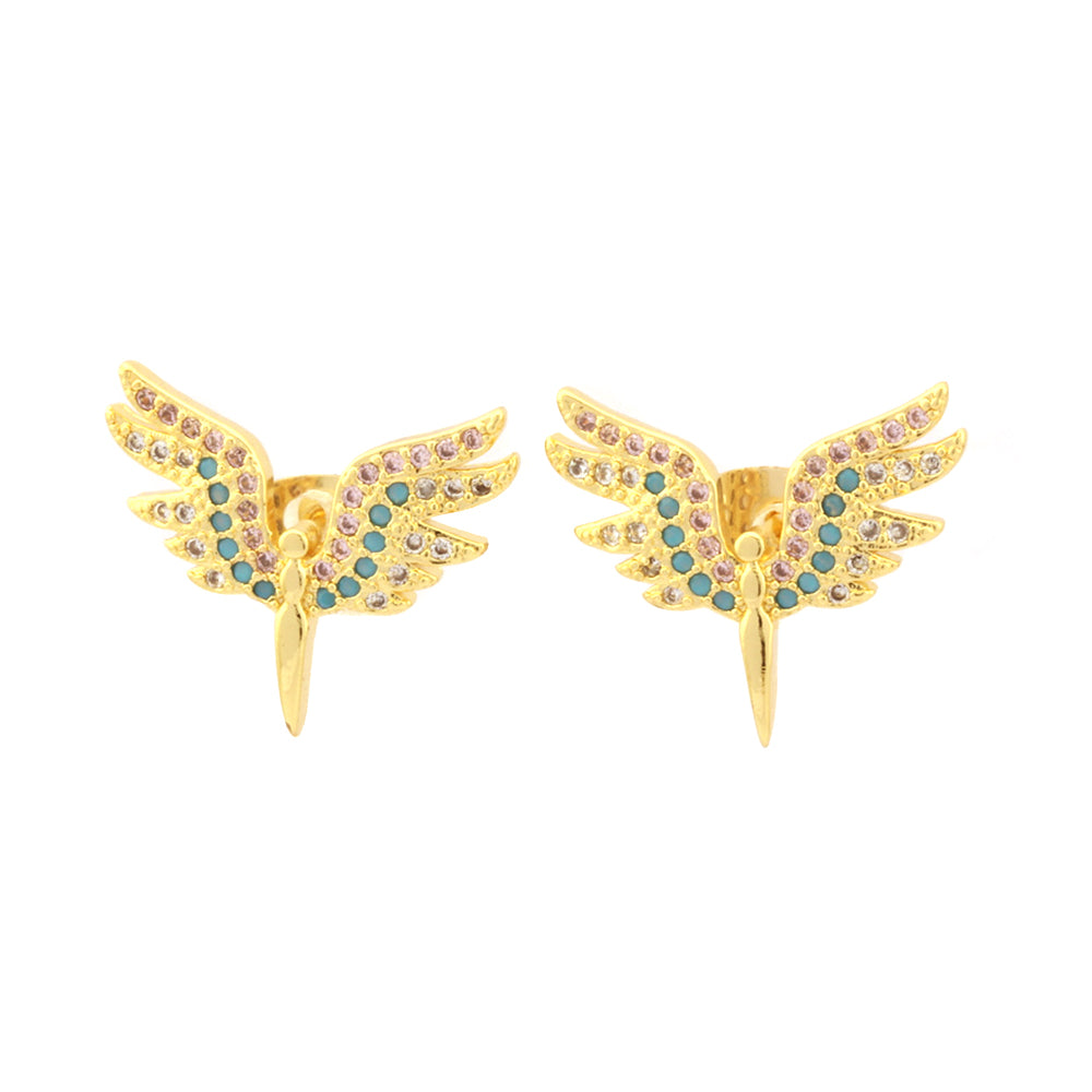 1 Pair Retro Simple Style Angel Wings Plating Inlay Copper Zircon 18k Gold Plated Ear Studs