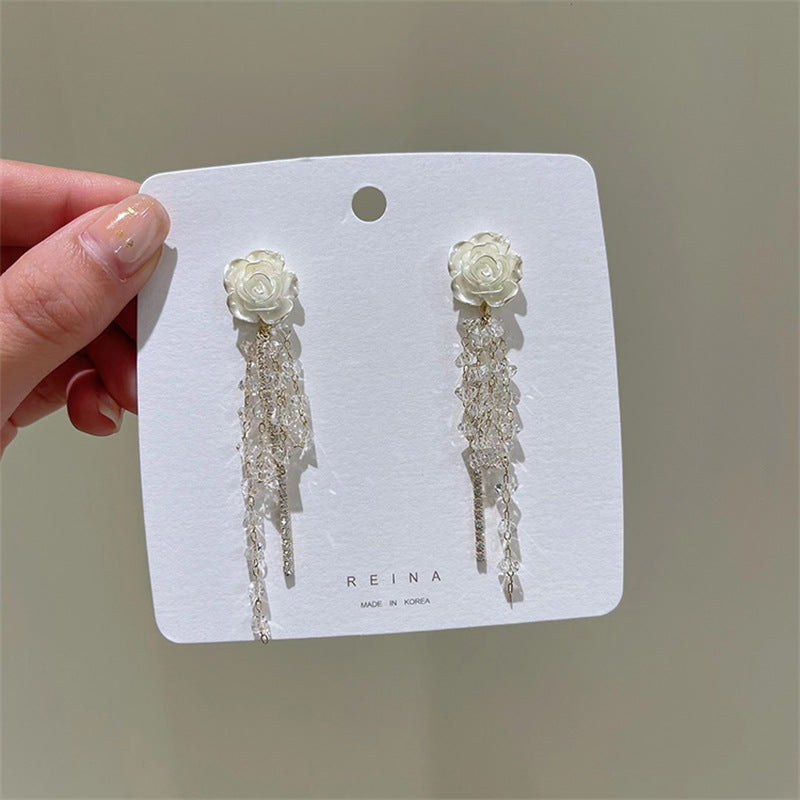 Wholesale Jewelry Elegant Sweet Flower Alloy Rhinestones Tassel Plating Inlay Drop Earrings