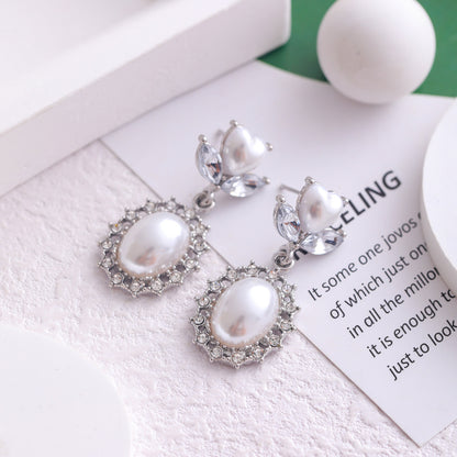 Wholesale Jewelry Sweet Heart Shape Flower Bow Knot Mixed Materials Rhinestones Pearl Plating Inlay Drop Earrings