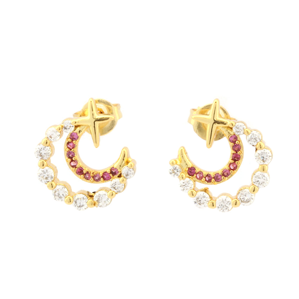 1 Pair Simple Style Moon Plating Inlay Copper Zircon 18k Gold Plated Ear Studs