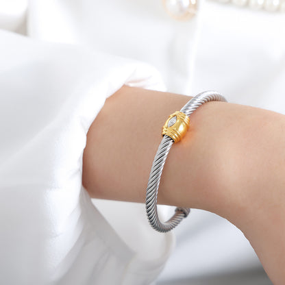 Simple Style Solid Color Titanium Steel Inlay Zircon Bangle