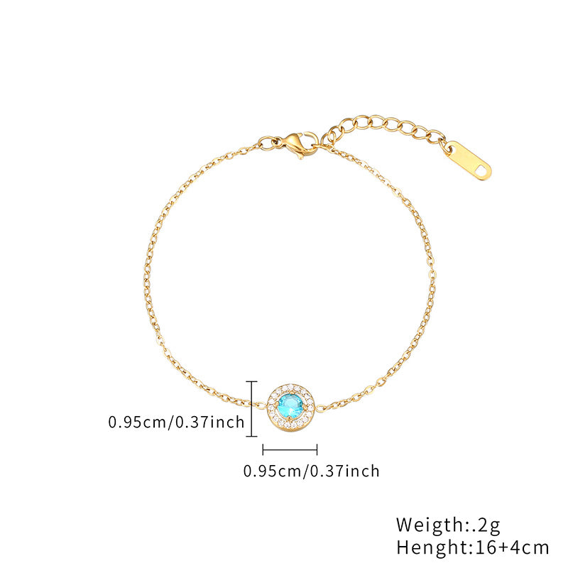 Simple Style Round Stainless Steel Plating Inlay Zircon Rose Gold Plated Gold Plated Bracelets Necklace