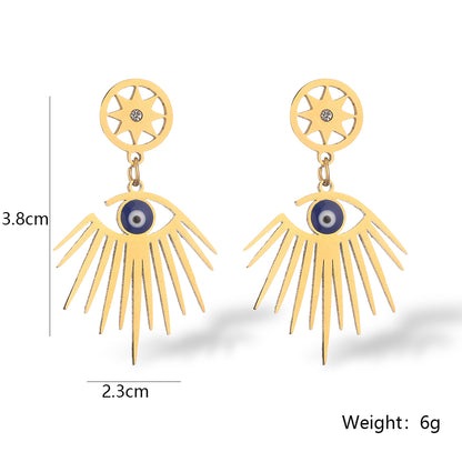 1 Pair Vintage Style Simple Style Commute Devil's Eye Plating Inlay Titanium Steel Zircon 18k Gold Plated Drop Earrings