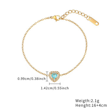 Stainless Steel IG Style Shiny Heart Shape Inlay Zircon Bracelets Necklace