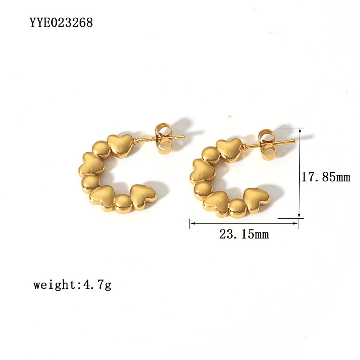 1 Pair French Style C Shape Plating Stainless Steel 18k Gold Plated Earrings