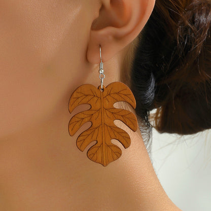 1 Pair Casual Tropical Leaves Stainless Steel Wood Drop Earrings