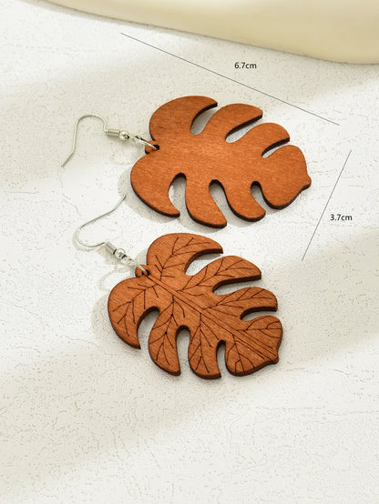 1 Pair Casual Tropical Leaves Stainless Steel Wood Drop Earrings