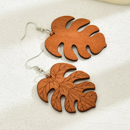 1 Pair Casual Tropical Leaves Stainless Steel Wood Drop Earrings