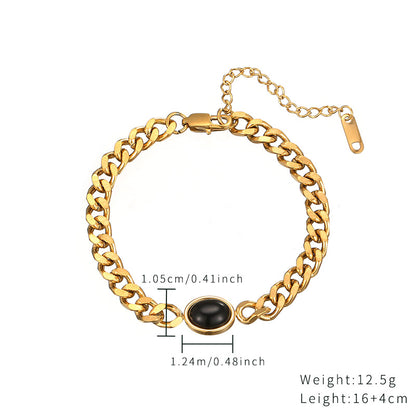 Wholesale Elegant Retro Oval Stainless Steel Plating Inlay Gold Plated Zircon Bracelets Necklace