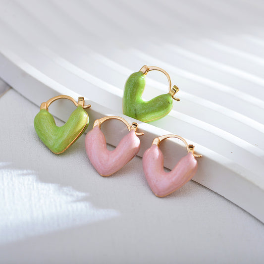 1 Pair Cute Heart Shape Enamel Copper Copper Alloy Earrings