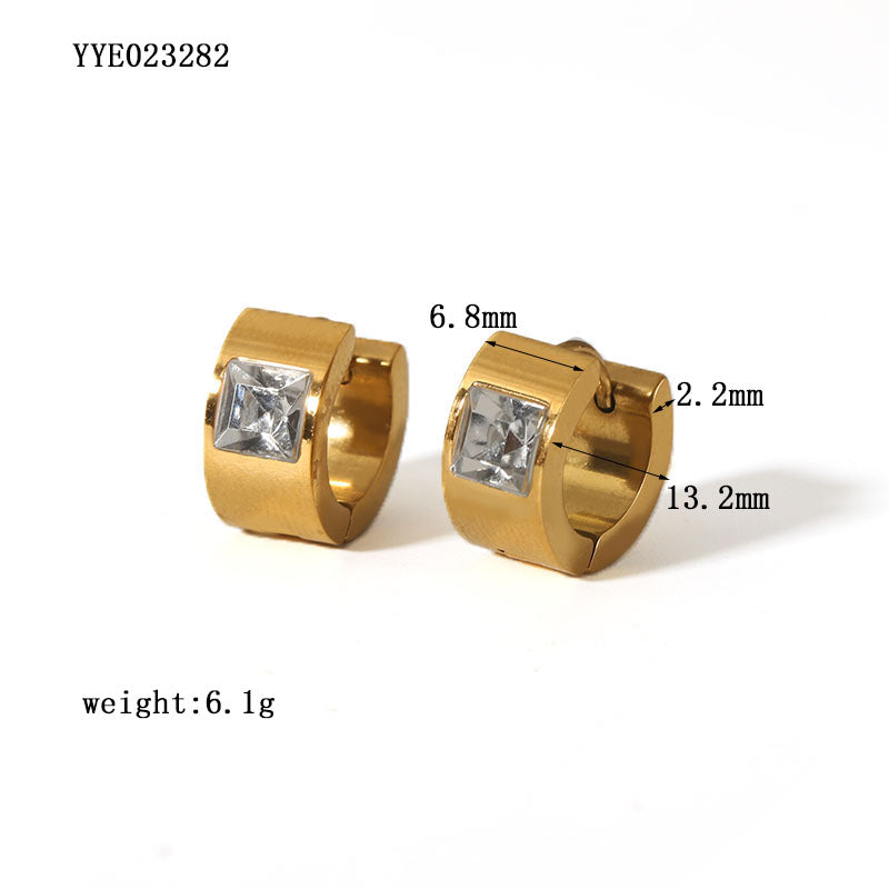 1 Pair Simple Style Color Block Plating Inlay Stainless Steel Rhinestones 18k Gold Plated Earrings