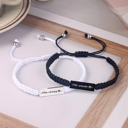 Simple Style Letter Stainless Steel Nylon Handmade Couple Bracelets