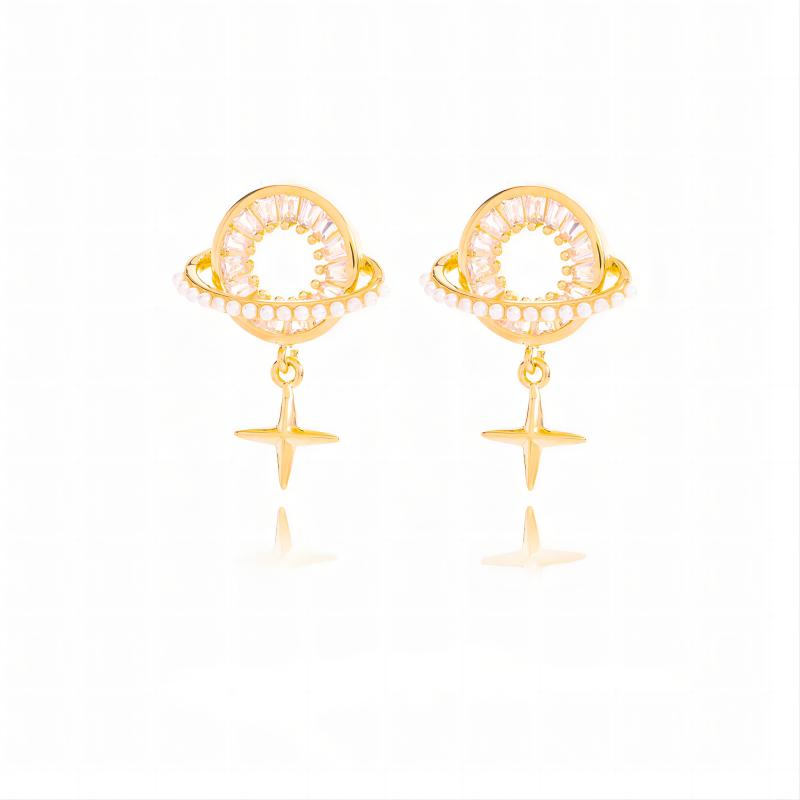 Wholesale Jewelry Luxurious Romantic Sweet Star Moon Copper Alloy Artificial Pearls Zircon 18k Gold Plated Plating Hollow Out Inlay Drop Earrings