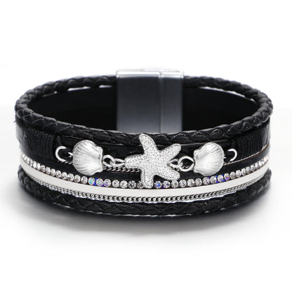 Beach Starfish Pu Leather Alloy Plating Inlay Artificial Gemstones Women's Bangle