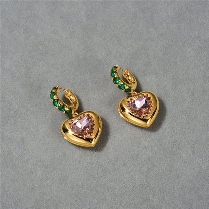 1 Pair Simple Style Heart Shape Inlay Copper Zircon Drop Earrings