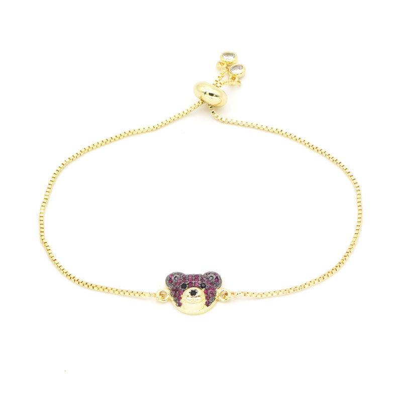 Hot Sale Ins Style Korean Niche Colorful Zircon Bear Bracelet European And American Cold Style Trendy Light Luxury Adjustable Bracelet