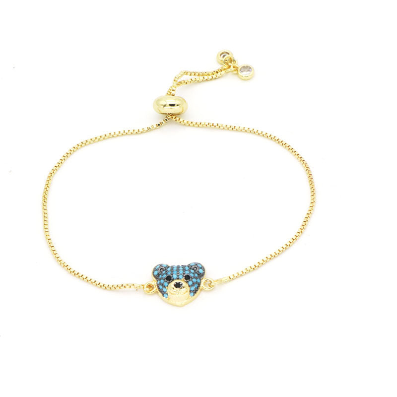 Hot Sale Ins Style Korean Niche Colorful Zircon Bear Bracelet European And American Cold Style Trendy Light Luxury Adjustable Bracelet