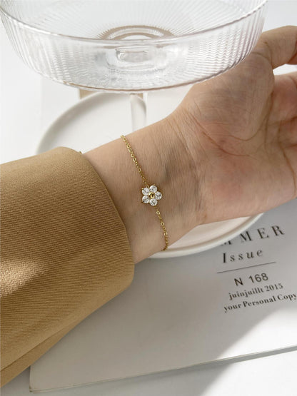 Simple Style Flower Stainless Steel Inlay Zircon Bracelets