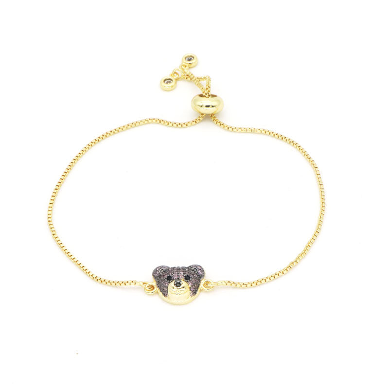 Hot Sale Ins Style Korean Niche Colorful Zircon Bear Bracelet European And American Cold Style Trendy Light Luxury Adjustable Bracelet