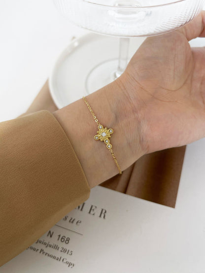 Simple Style Flower Stainless Steel Inlay Zircon Bracelets