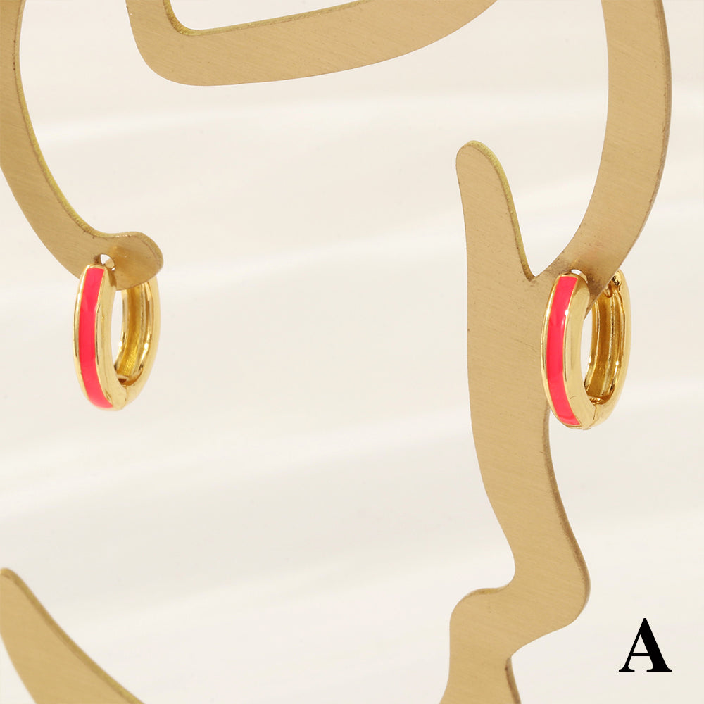 1 Pair Simple Style Circle Enamel Plating Copper 18k Gold Plated Hoop Earrings