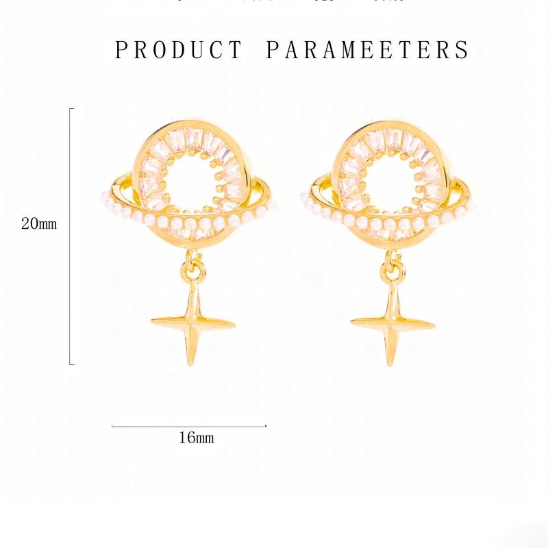 Wholesale Jewelry Luxurious Romantic Sweet Star Moon Copper Alloy Artificial Pearls Zircon 18k Gold Plated Plating Hollow Out Inlay Drop Earrings