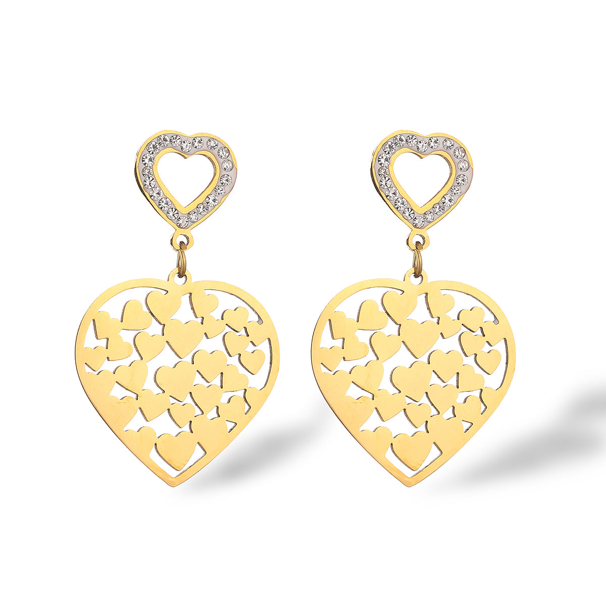 1 Pair Vintage Style Simple Style Heart Shape Plating Hollow Out Inlay Titanium Steel Zircon 18k Gold Plated Drop Earrings