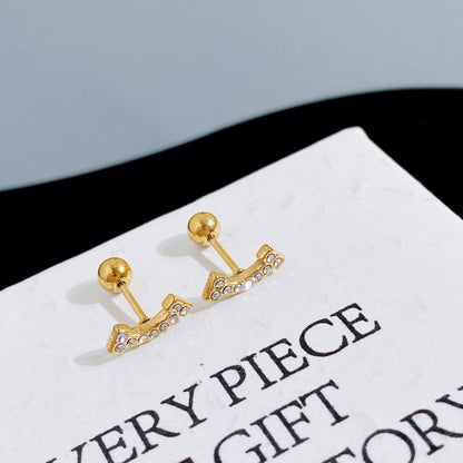 1 Pair Sweet Heart Shape Inlay Titanium Steel Zircon Ear Studs