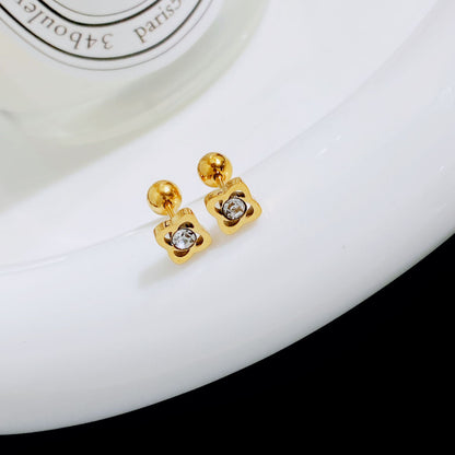 1 Pair Sweet Heart Shape Inlay Titanium Steel Zircon Ear Studs