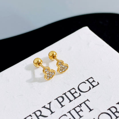 1 Pair Sweet Heart Shape Inlay Titanium Steel Zircon Ear Studs