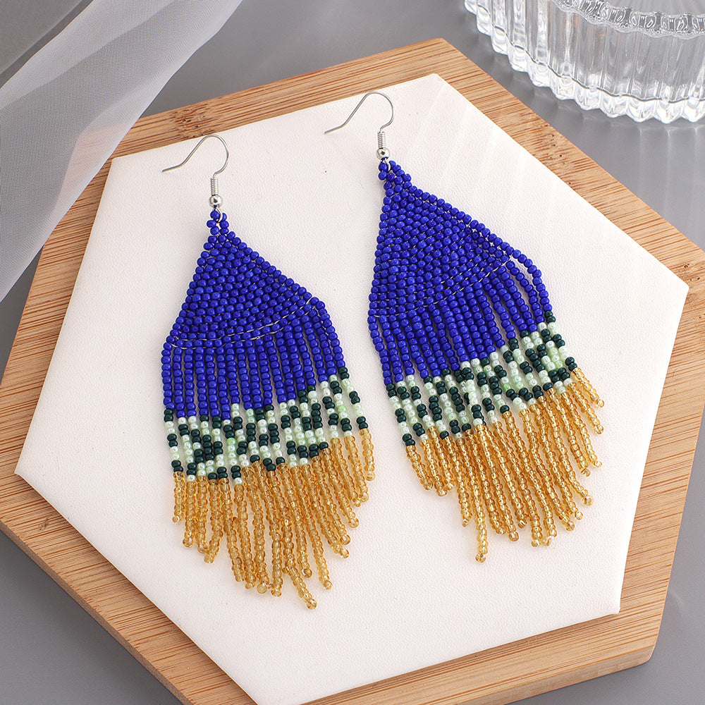 Wholesale Jewelry Ethnic Style Tassel Seed Bead Tassel Drop Earrings