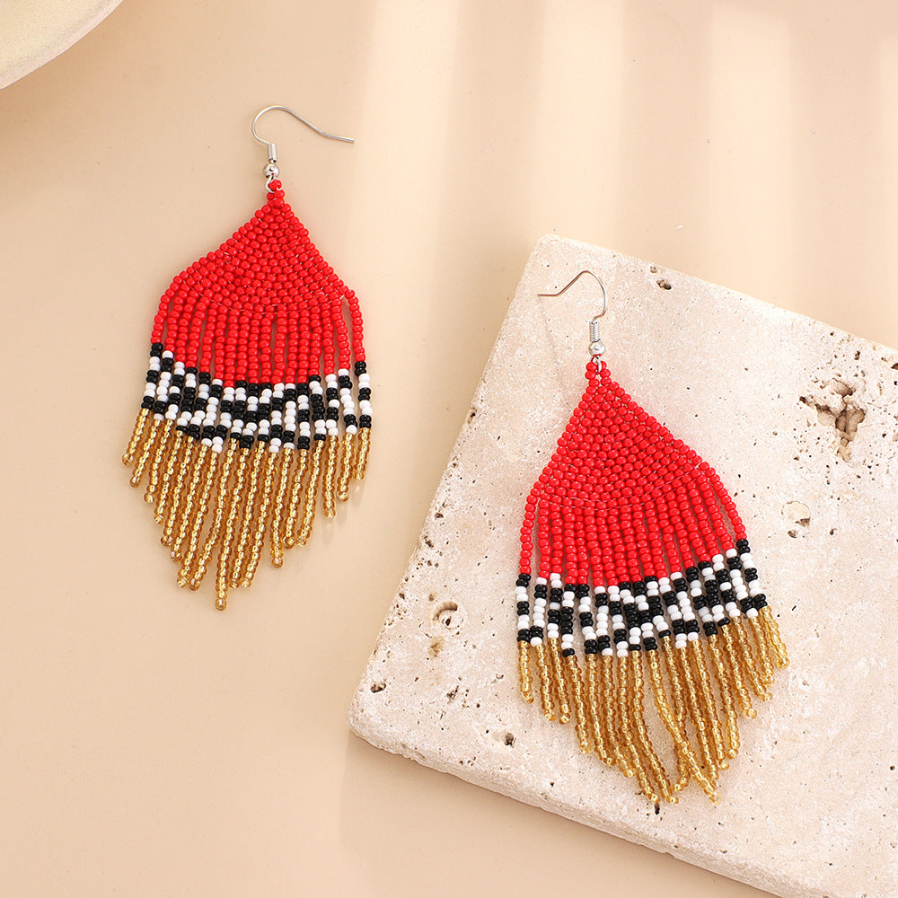 Wholesale Jewelry Ethnic Style Tassel Seed Bead Tassel Drop Earrings