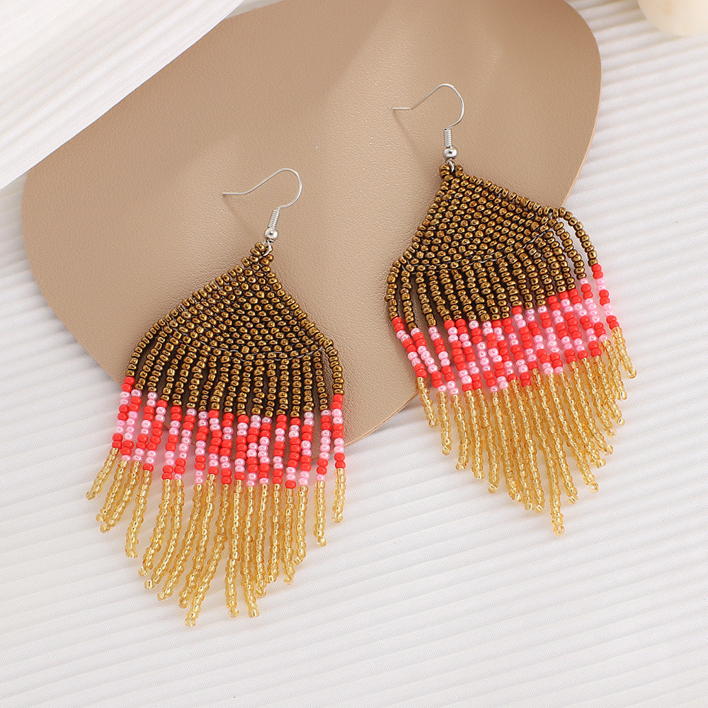 Wholesale Jewelry Ethnic Style Tassel Seed Bead Tassel Drop Earrings