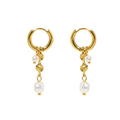 1 Pair Ig Style Simple Style Round Pearl Plating Stainless Steel Titanium Steel 18k Gold Plated Drop Earrings