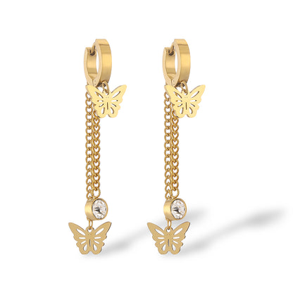 1 Pair Simple Style Commute Butterfly Plating Hollow Out Inlay Titanium Steel Zircon 18k Gold Plated Drop Earrings