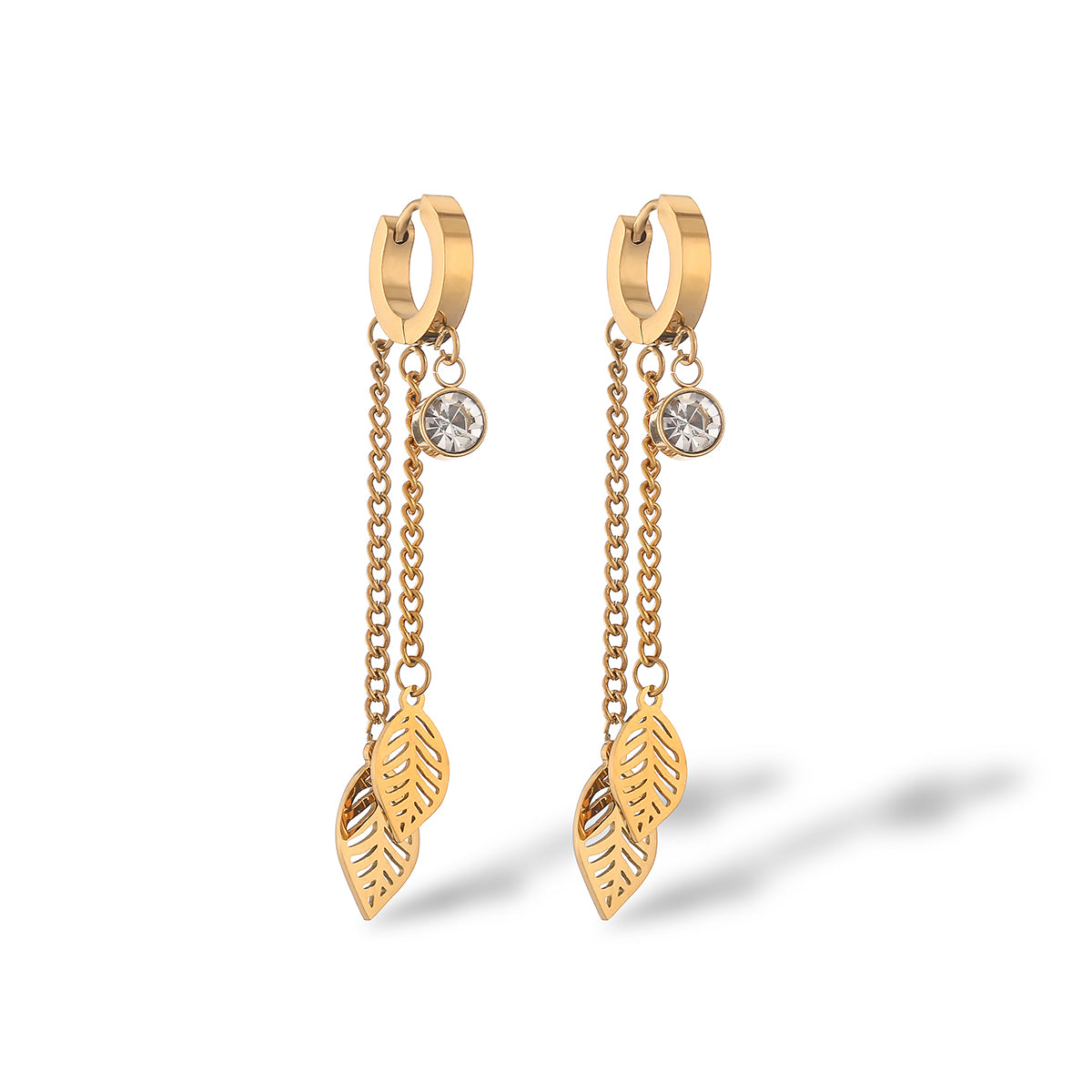 1 Pair Ig Style Simple Style Leaf Tree Plating Hollow Out Inlay Titanium Steel Zircon 18k Gold Plated Drop Earrings